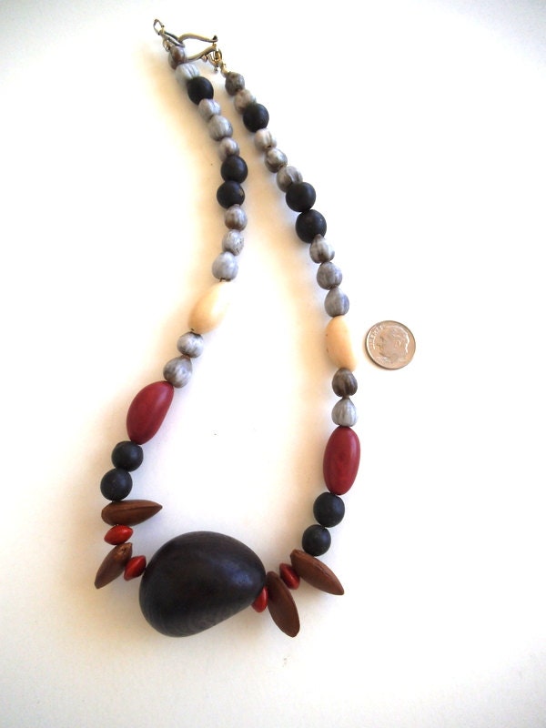 Eco-Friendly Tribal Tagua Nut Necklace with Acai Seed Beads and Job's Teardrop Seed Beads, Vegan, Organic