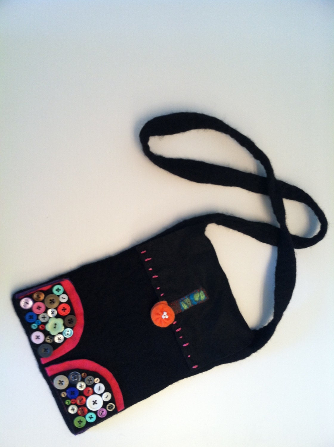 All Buttoned Up Heavy Felt Wool Purse Crossbody Messenger