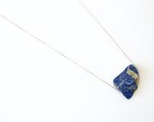 SPRING SALE Lapis Lazuli Chunk Long Pendant Necklace Silver Calcite Woman's Blue White Stripe Stone Jewelry Raw Natural Cobalt Ultramarine