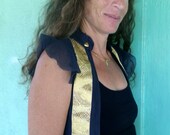 Ethnic gold indian waistcoat with dark blue net