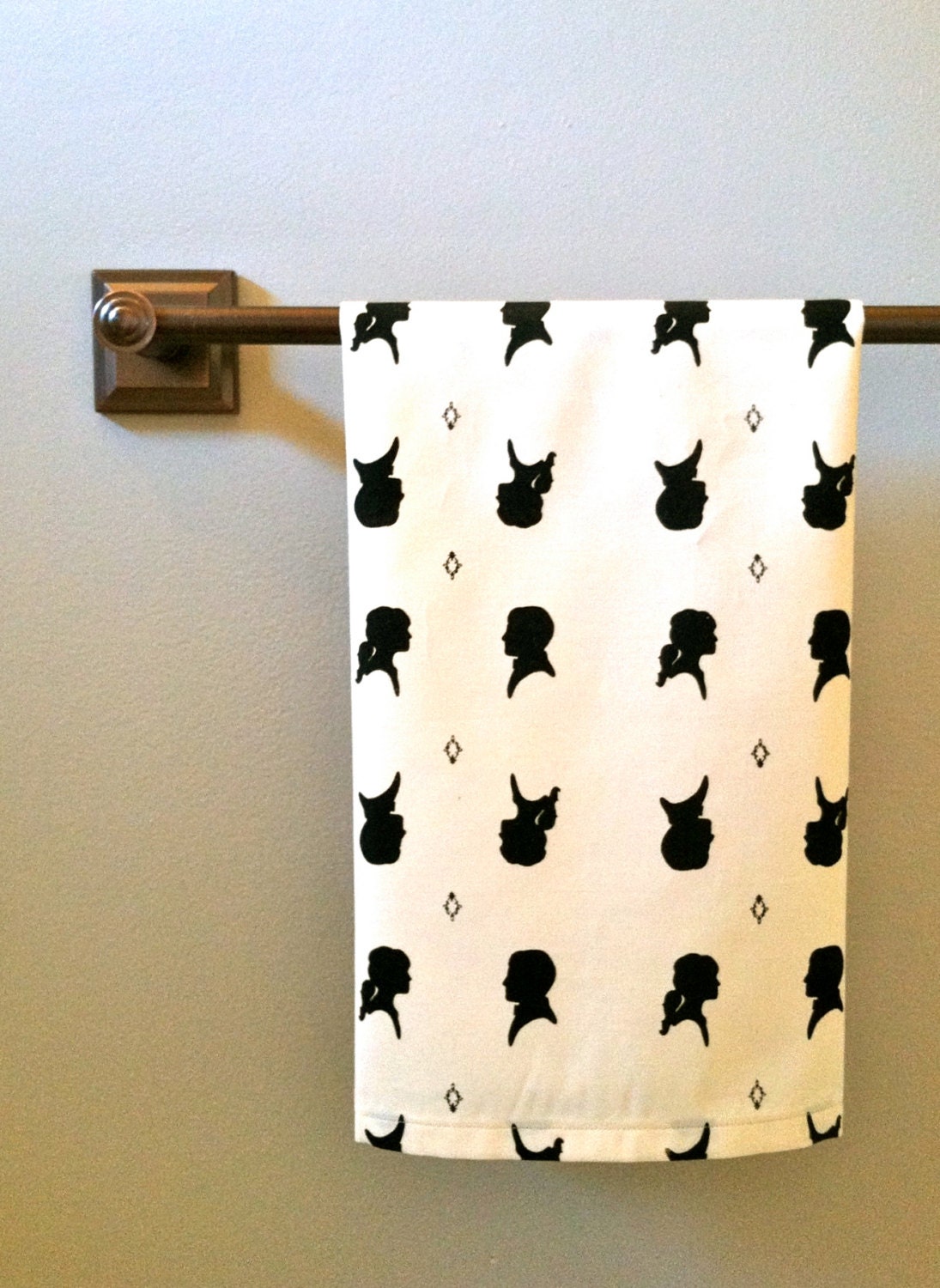 Black Silhouette Cameo Dish Cloth - Handprinted Organic Cotton Towel
