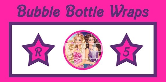 Barbie Princess and the Popstar Bubble Bottle Wrap Set - 4 oz. - Personalized Birthday Party Printable Il_570xn