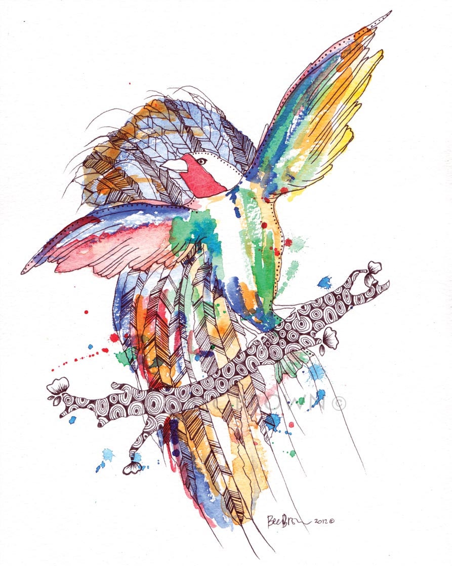 Colourful Rainforest Bird Watercolor Art Drawing 8x10" Print (unframed)