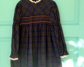SALE Vintage Hand Smocked Plaid Polly Flinders Dress 6x