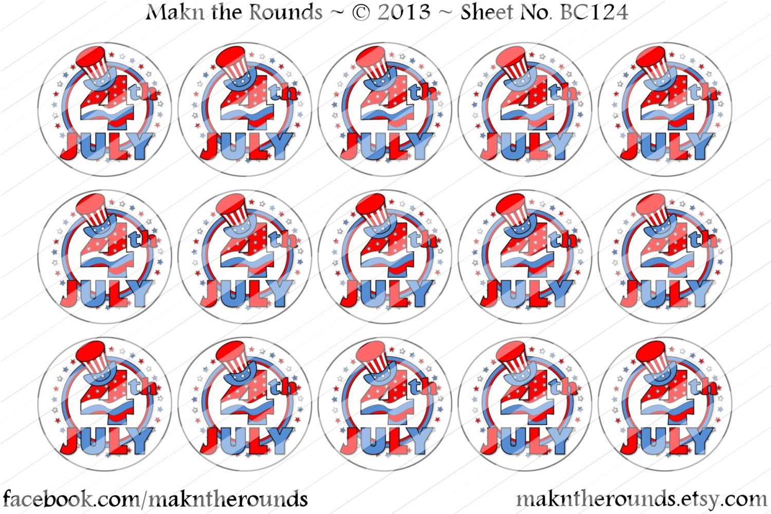 July 4th - 1 inch Circle Bottle Cap Image - 4x6 and 8.5x11 Digital Collage Sheet (No. BC124) - Instant  Download