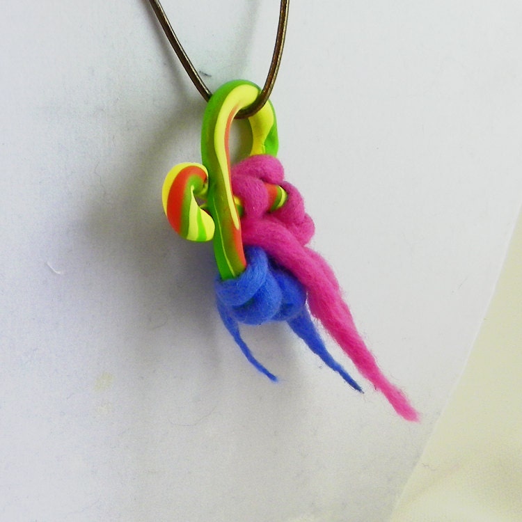 Vivid - Felt and Polymer Clay on Leather Cord - Melasdesign