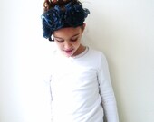Blue Black Organza Flower Headband Hair Accessory Sash Wrist Cuff  Armband Something Blue Bride Accessorry