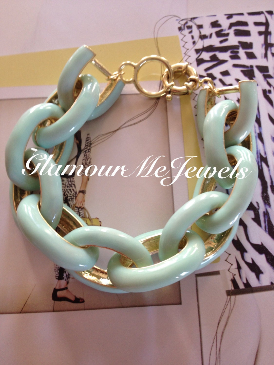 SHIPS TODAY- The SABRINA Bracelet: Mint Enamel Link Bracelet