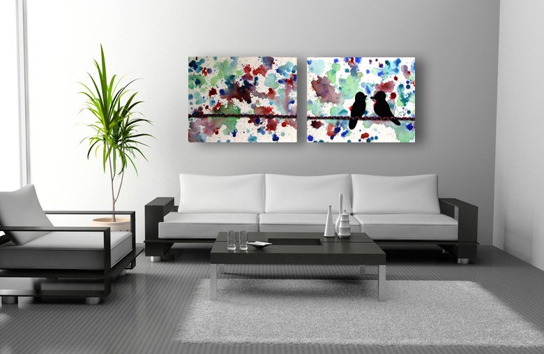 Custom Birds On A Wire Painting On Canvas -  Original Acrylic Love Bird Painting