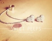 Heart Rhinestone Stud Ear Cuff with Silver Chainmaille