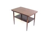 Vintage Coffee Table Side Table Walnut Wood Brown Two Tier Level Tapered Stiletto Legs Mid Century Modern Furniture