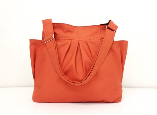 SALE - 10%off Handmade Canvas Bag/ Diaper bag/ Shoulder bag/ Hobo bag/ Tote bag/ Messenger bag/ Purse/ Everyday bag - Burnt Orange - Jolie