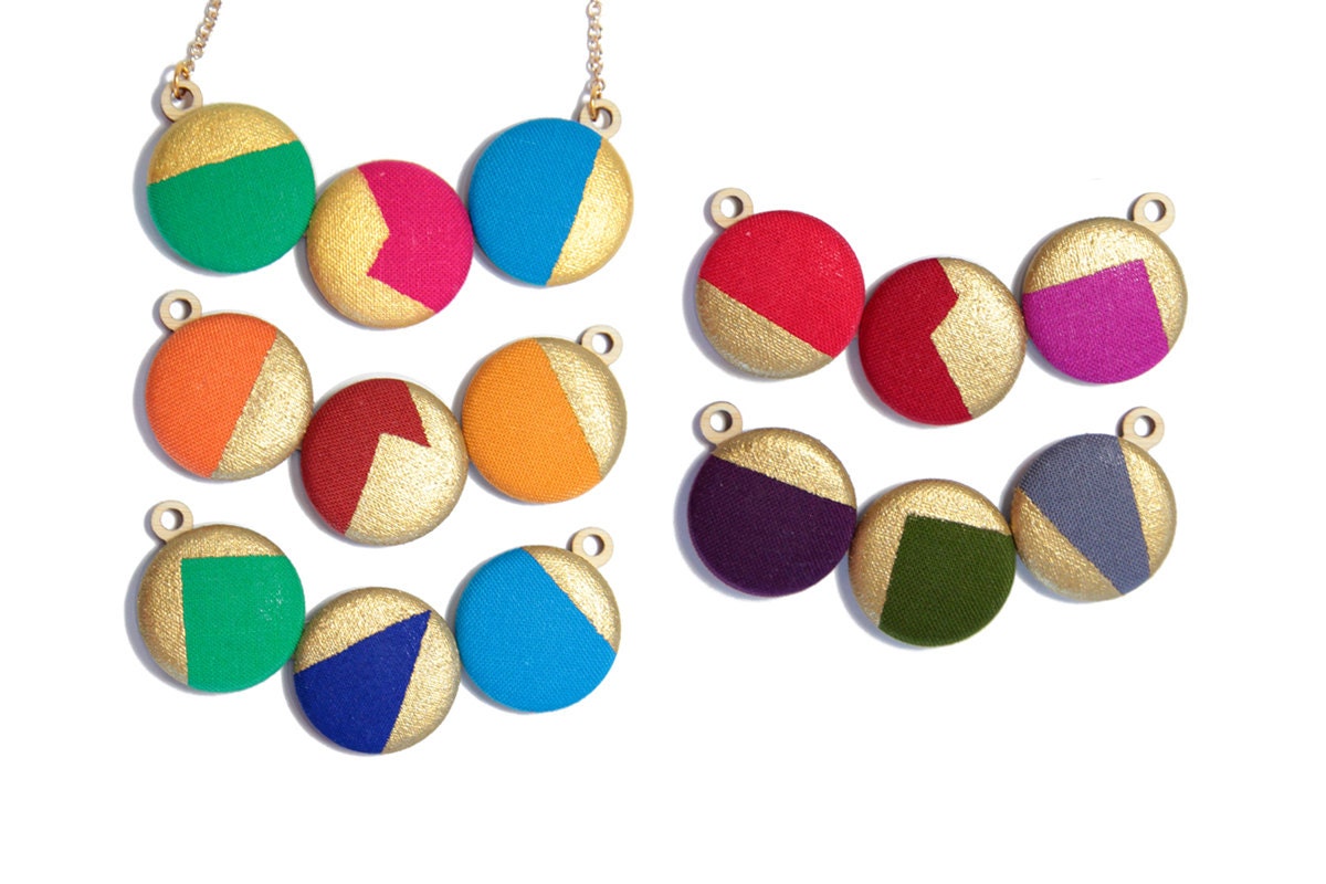 Vibrant Geometric Metallic Gold Necklace - Hand Painted
