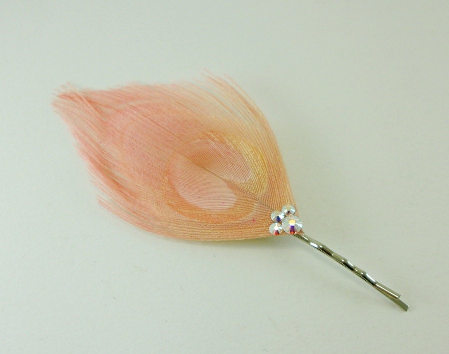 Pink Peacock Feather Hair Pin / Hair Clip / Feather Fascinator / peacock wedding / pastel pink / bridesmaids hair / prom