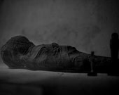 Black and White Photography Print Dark Monochrome Photo Mummy Child Macabre Halloween Decor Ebofny Grey Fine Art Print