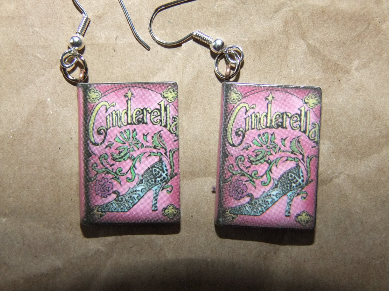 Cinderella earrings book novel story fairytale fable fiction princess glass slipper classic romantic dangle lightweight whimsy