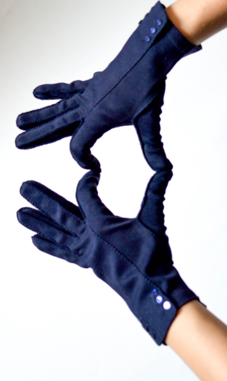 Vintage 1950s Women's Dress Gloves, Navy Blue Gloves, Crescendoe ...