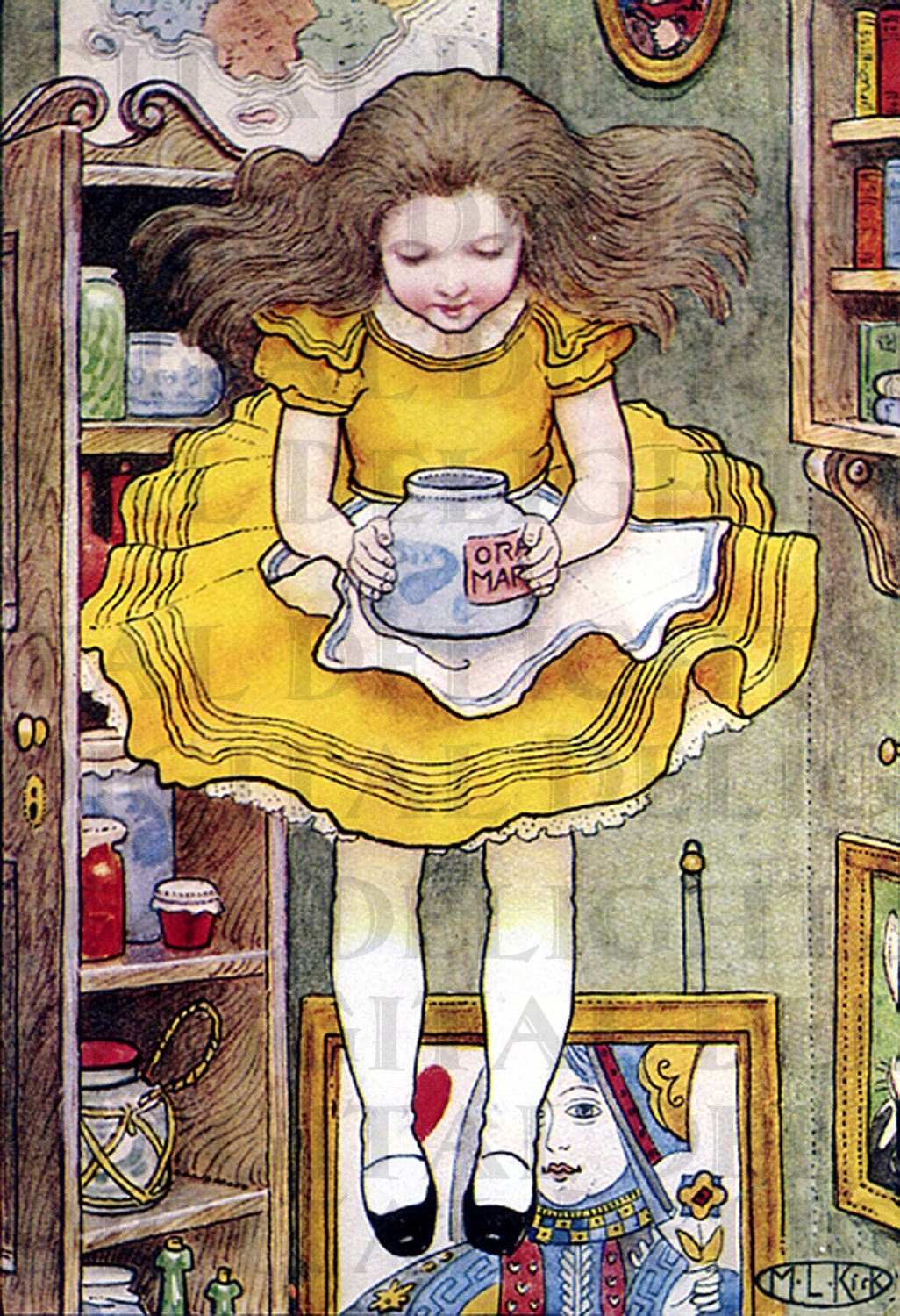 FaLLinG DoWn The RAbbit HoLE.  ALICE  in Wonderland DIGITAL Download. Vintage Illustration. Vintage Print. From First Edition. Maria Kirk.