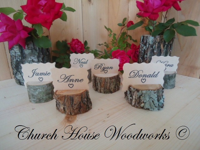 25 rustic place card holders, tree card holders, place holders, rustic wedding decor, wood place card holder, tree stump