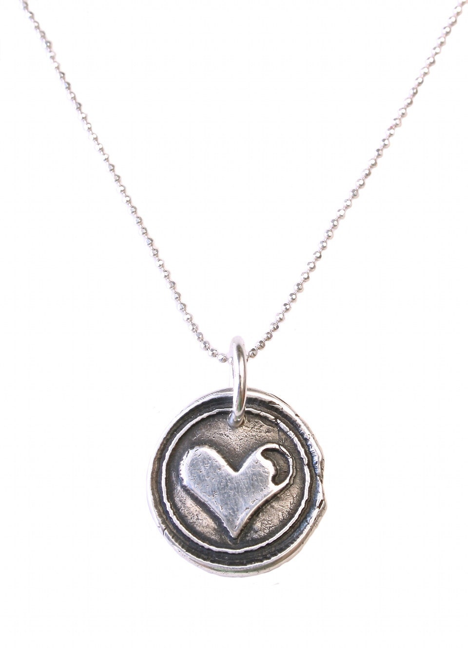Fine SIlver Heart Wax Seal Necklace
