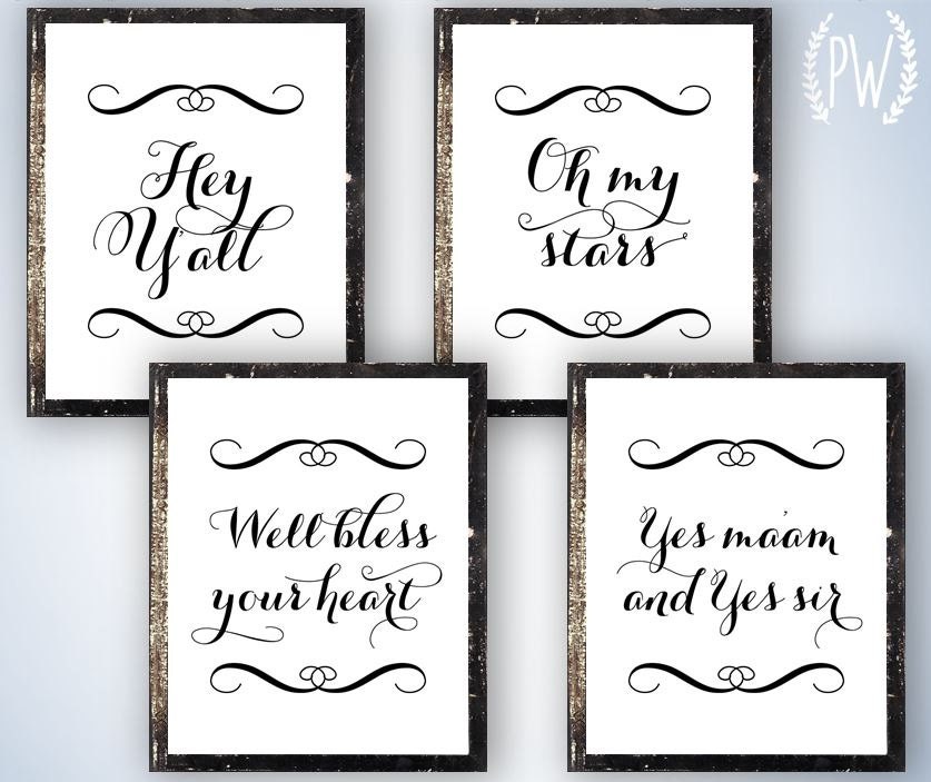 Southern Sayings Print art, Printable wall art decor poster, south y'all ma'am calligraphy - digital typography hand lettered vintage style
