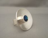 Big Round Paua Shell Sterling Silver Cocktail Statement Ring