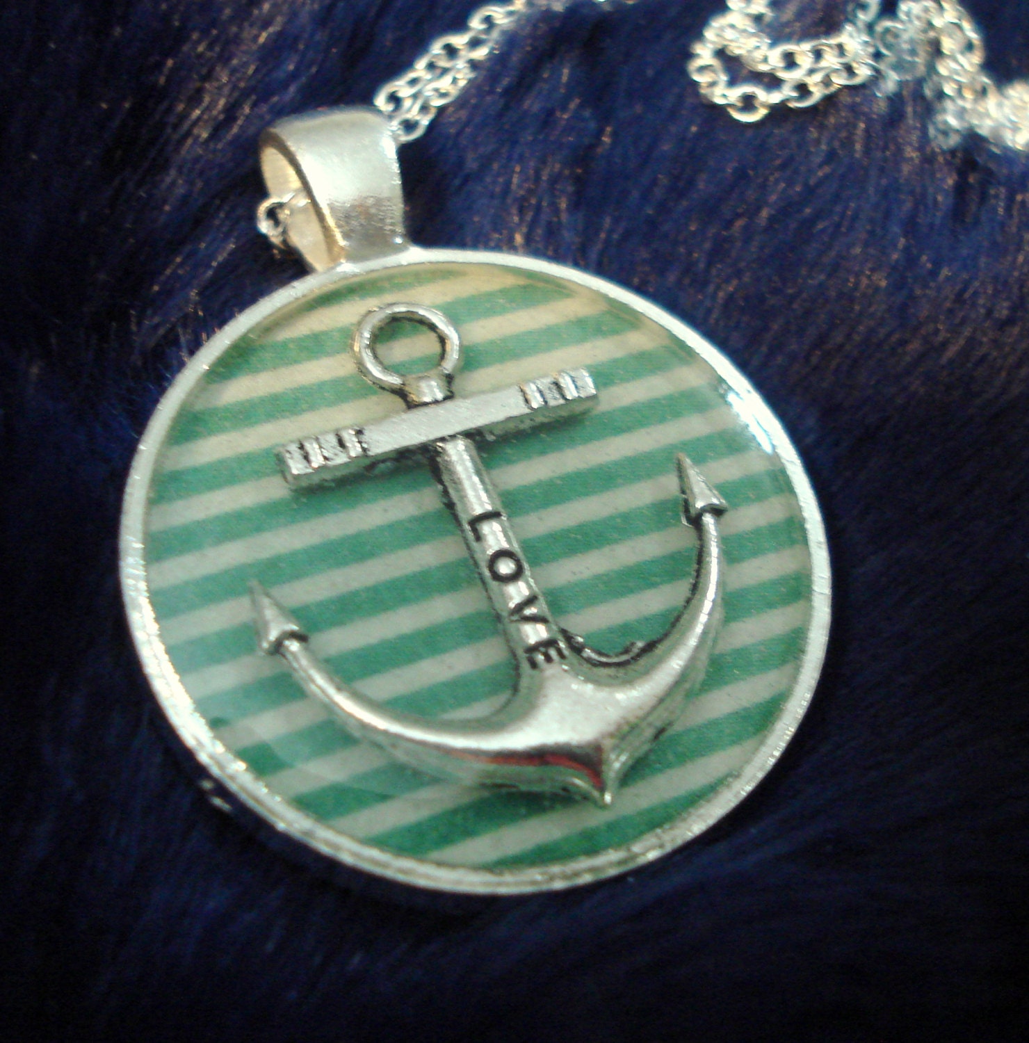 Nautically Striped "Love" Anchor Necklace