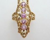 Elegant Vintage Filigree Pink Spinel Long Knuckle Ring 10K
