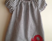 Black and White Alabama Houndstooth with Red Polka Dot Elephant Applique Peasant Dress 12 month 18 month 24 month 2T 3T 4T 5T