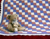 Crochet Baby Blanket, quilt look in pink, blue and white (available in many other colors)