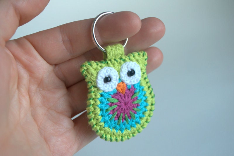 Crochet Owl Keychain Green Owl Key Ring By Mutineerjewelry On Etsy