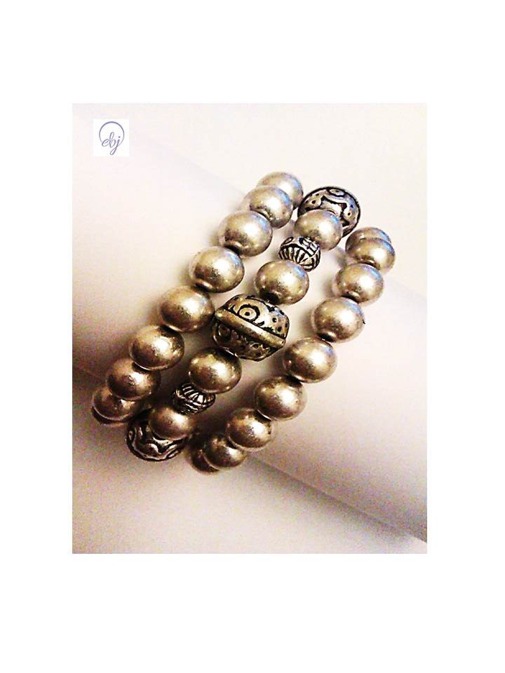 Silver Plated Metal Stretch Bracelet - Upcycled Jewellery