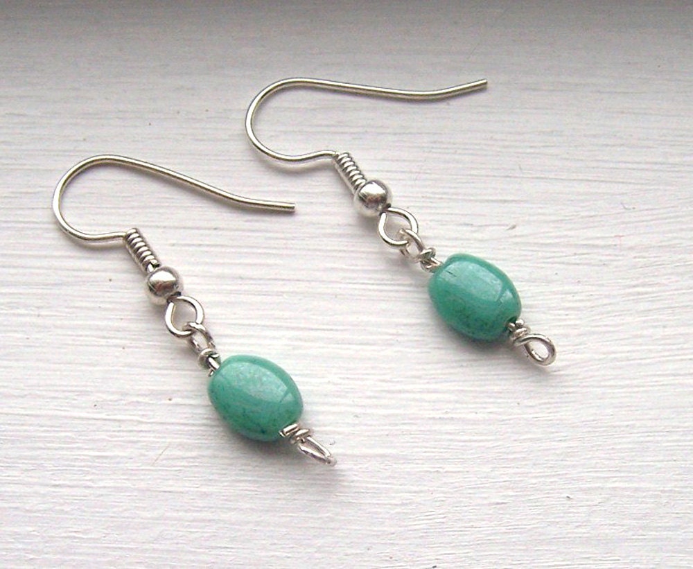 turquoise bead earrings, Dainty green dangle earrings
