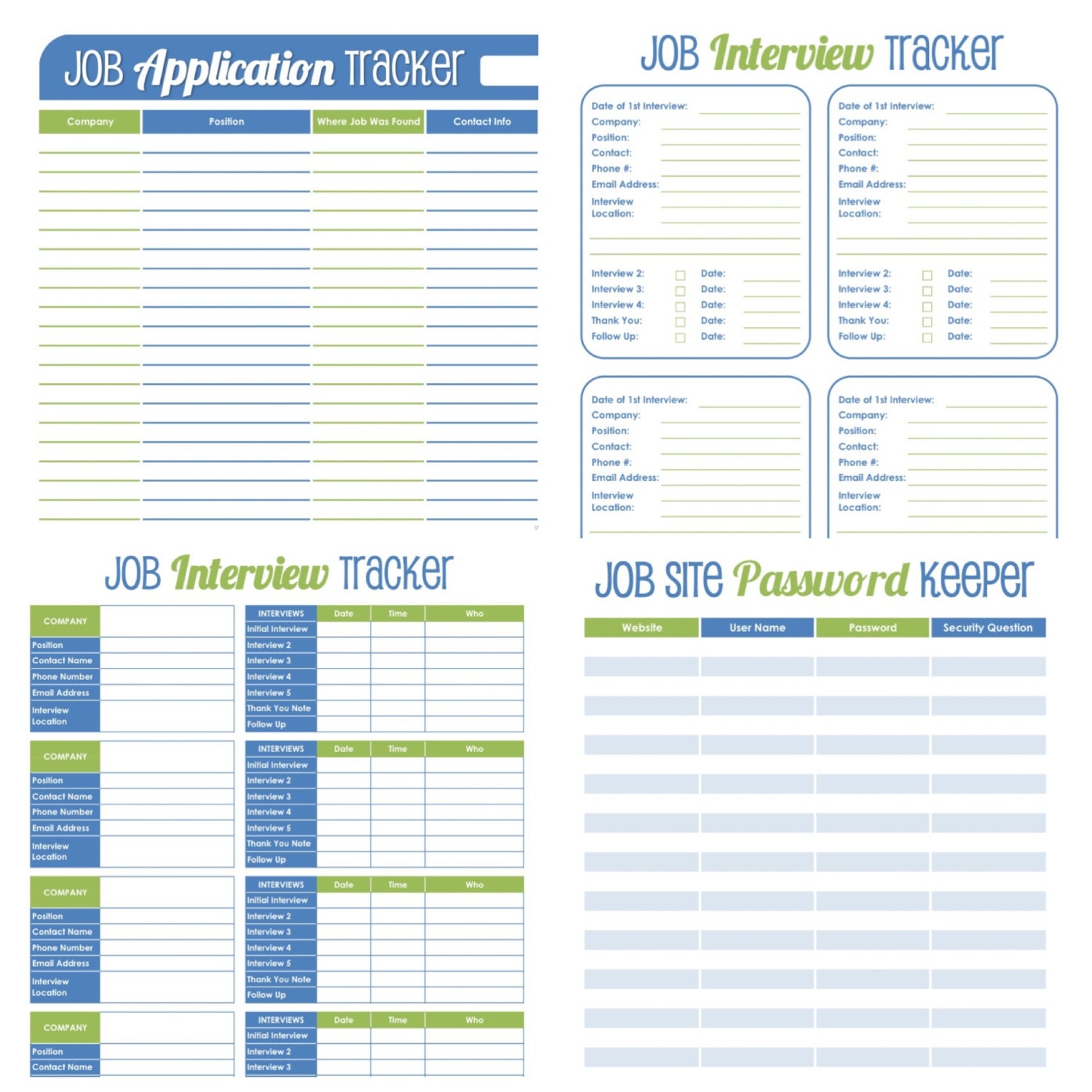Job Search Organizer - EDITABLE Printables -  INSTANT DOWNLOAD
