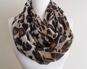 Leopard Chiffon Infinity scarf, Circle scarf, Loop scarf, Scarves, Shawls, spring - fall - winter - summer fashion