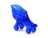 Fenton Glass Roller Skate - Cobalt Blue Art Glass Victorian Shoe - Early 1900's