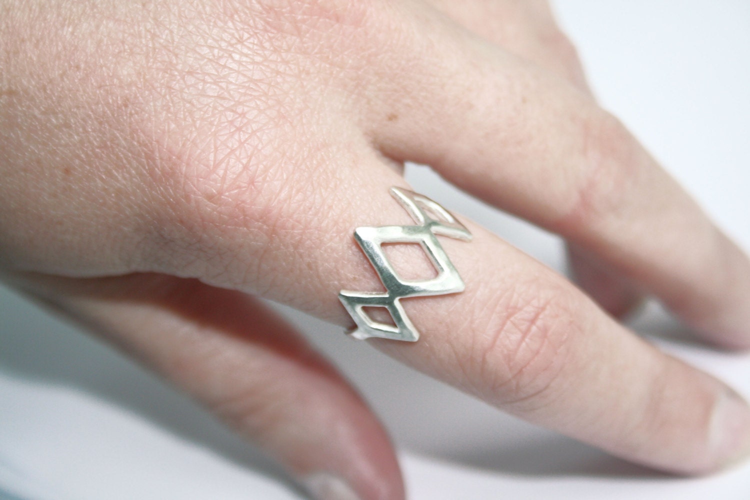 Triple Diamond Ring, Sterling Silver Ring, Diamond Shapes