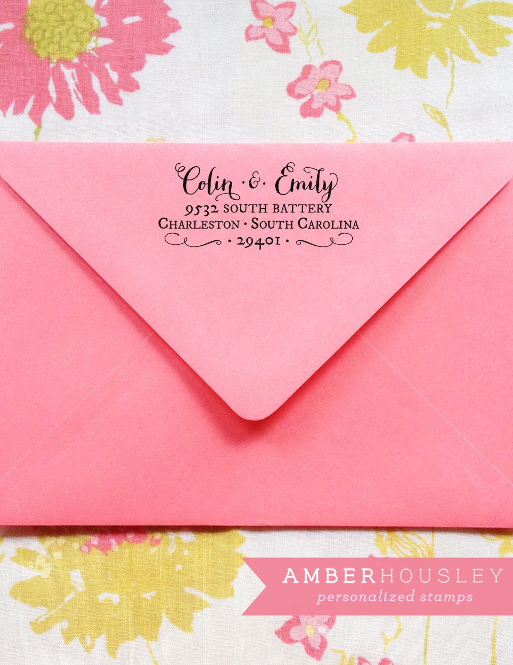 Custom Wood Handle Return Address Rubber Stamp Personalized with Cursive Calligraphy