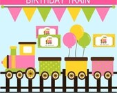 Girl Birthday Train Clip Art Graphics - Digital Clipart Commercial Use - Instant Download Il_170x135