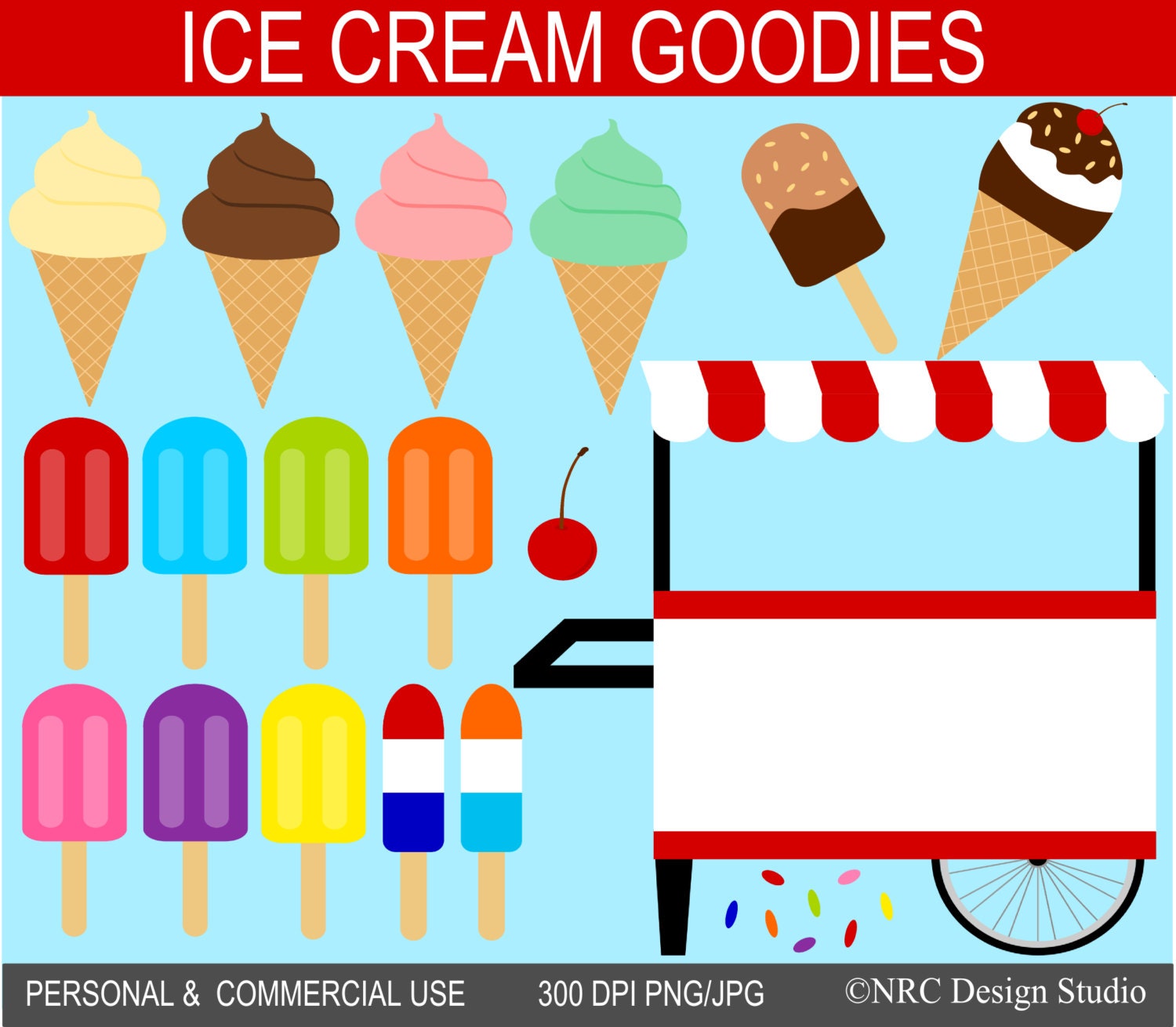 Ice Cream Goodies Clip Art Graphics - Digital Clipart Commercial Use - Instant Download Il_170x135