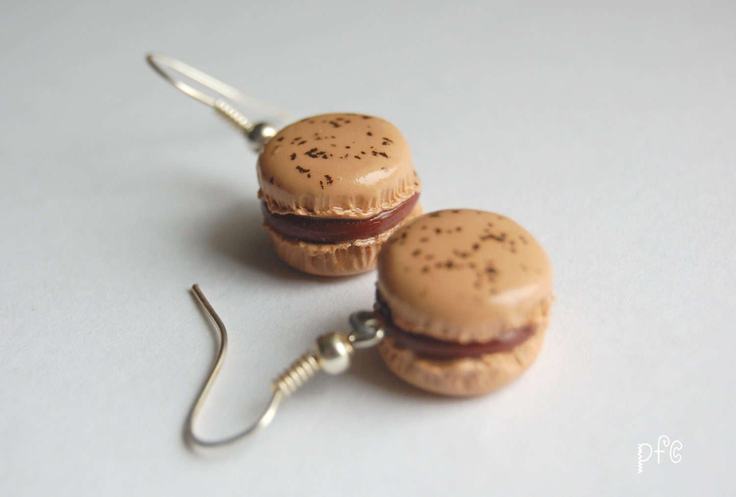 Coffee Macaroon Polymer Clay Silver Plated Earrings