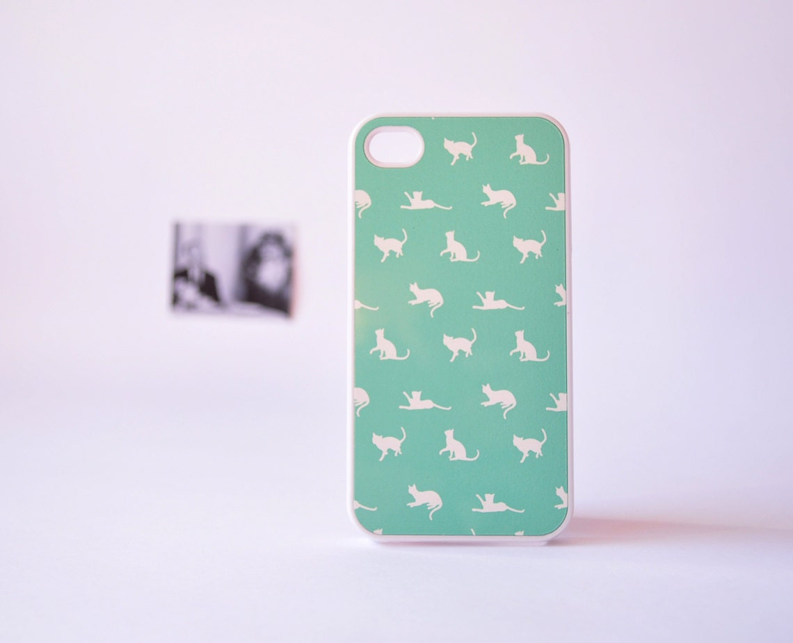 iPhone 4 Case - iPhone 4s Case - Cat iPhone Case in Mint Green - Cute Plastic iPhone Case for Girls - Mint Green iPhone Case