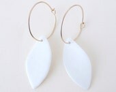 I n e s - White Porcelain earrings & goldfilled hoop earrings - stylized leaves - Canopee Collection