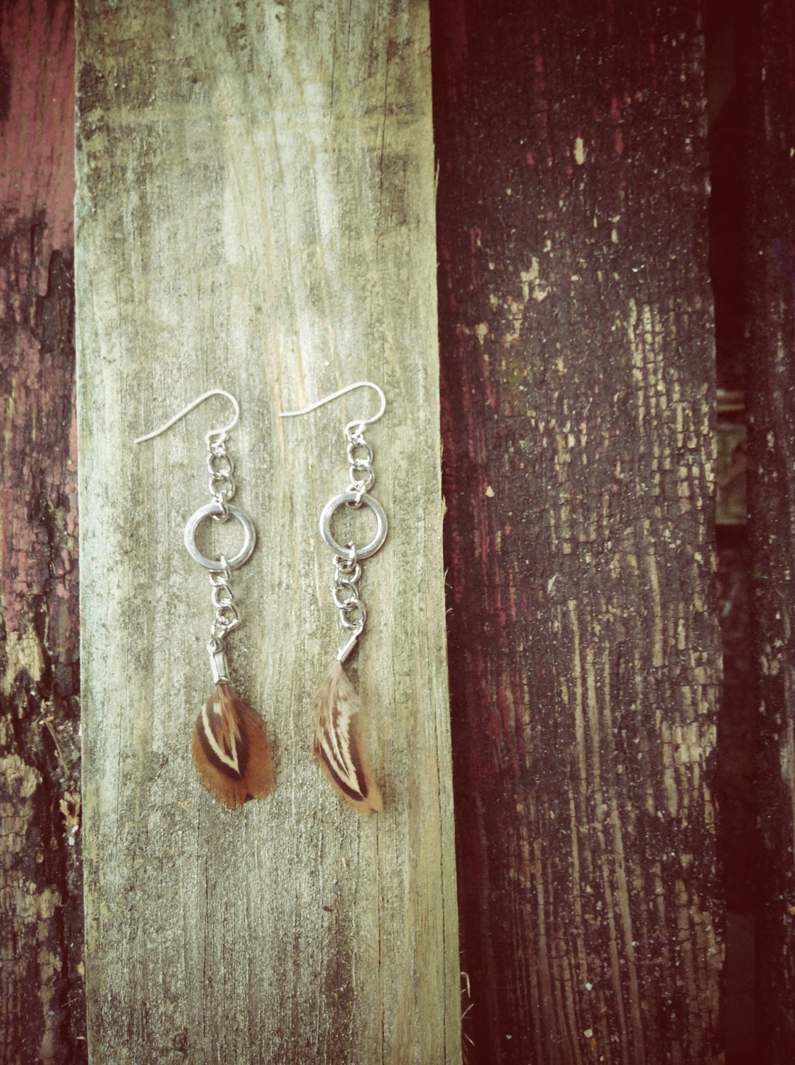 10% OFF- exposed earrings- feathers and metal -C2