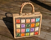 Vintage Colorful Cane Handbag, 60s-70s era, Made By Donna in Hong Kong