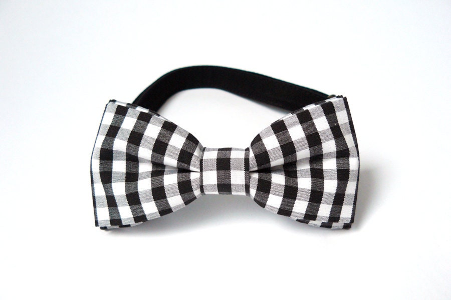 Mens bow tie freestyle groom wedding hipster classic retro necktie chic handmade gift for him by Bartek Design - black white checkred