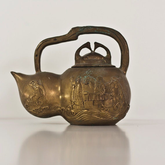 Antique Teapot Antique Chinese Brass Teapot by CozyTraditions