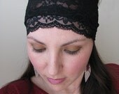 Black Stretchy Lace Headwrap, Lace Headband, Urban hipster hair wrap