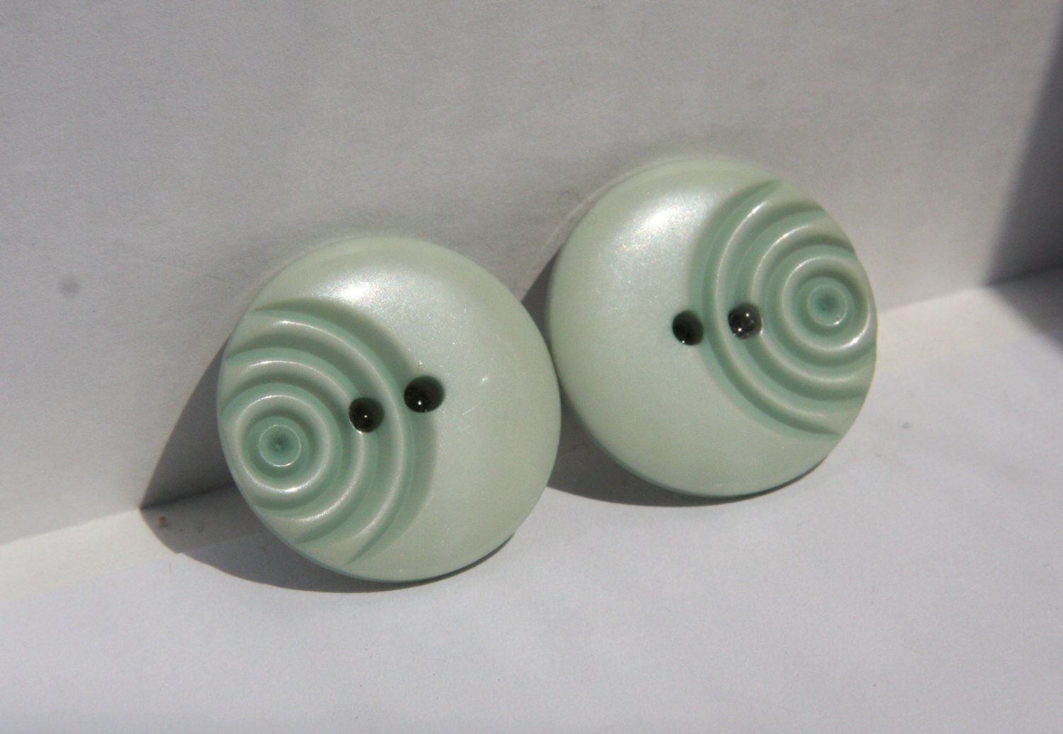 Funky Retro Style round Button Silver Plated Stud/Post Earrings. -Green-Blue.