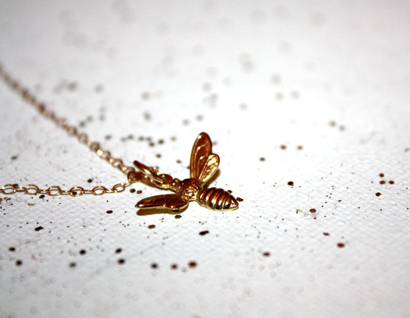 apis - little gold bee necklace by lilla stjarna - gold bee charm - gifts under 50 - bumble bee - honeybee - bee jewelry - 14k gold - symbol
